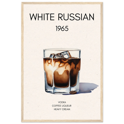 White Russian Cocktail Bar Art Print Light Wood Frame 40x60 cm 16x24″ Premium Matte Paper Wooden Framed Poster