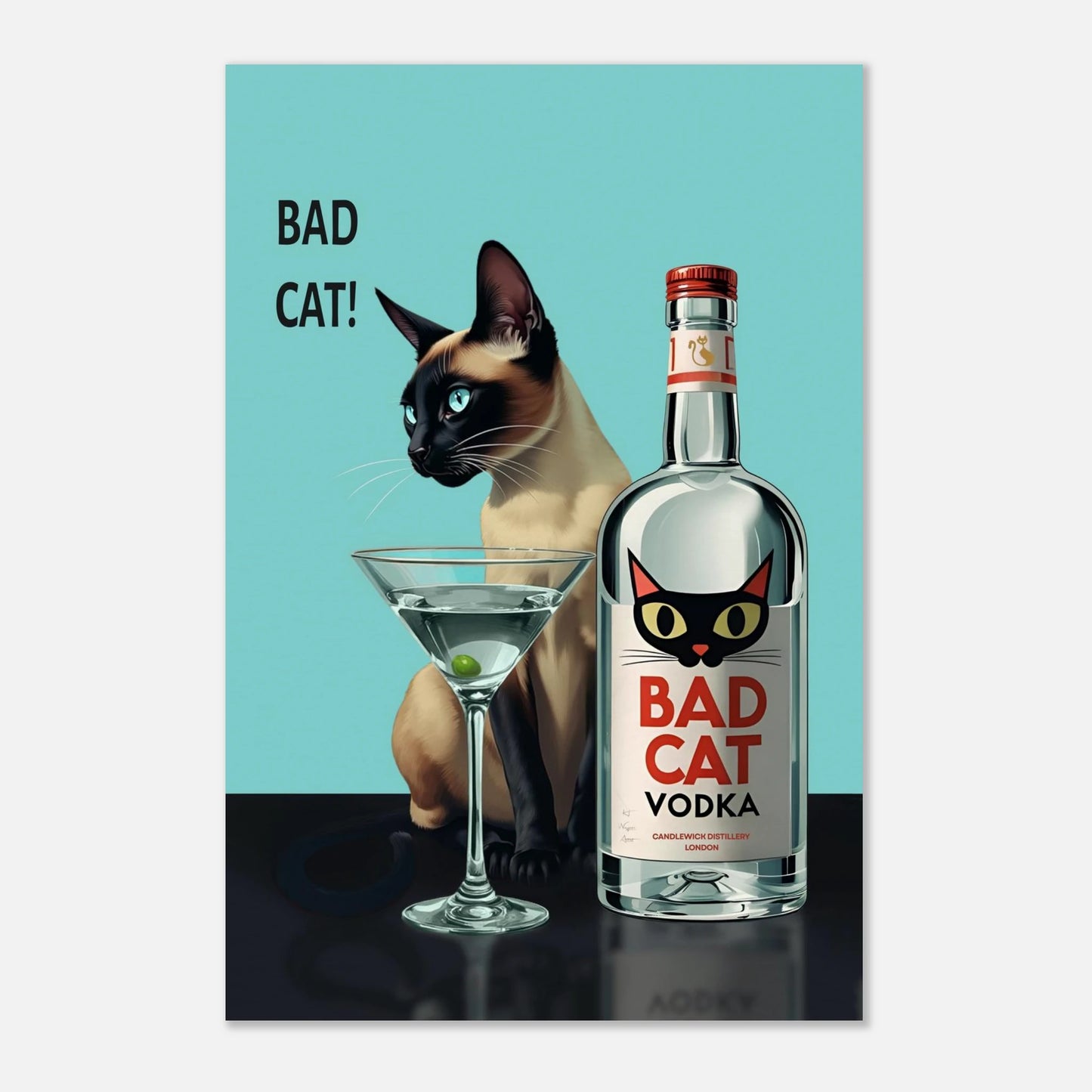 Siamese Cat Retro Martini Cocktail Bar Art Print No Frame 60x90 cm 24x36″ Museum-Quality Matte Paper Poster