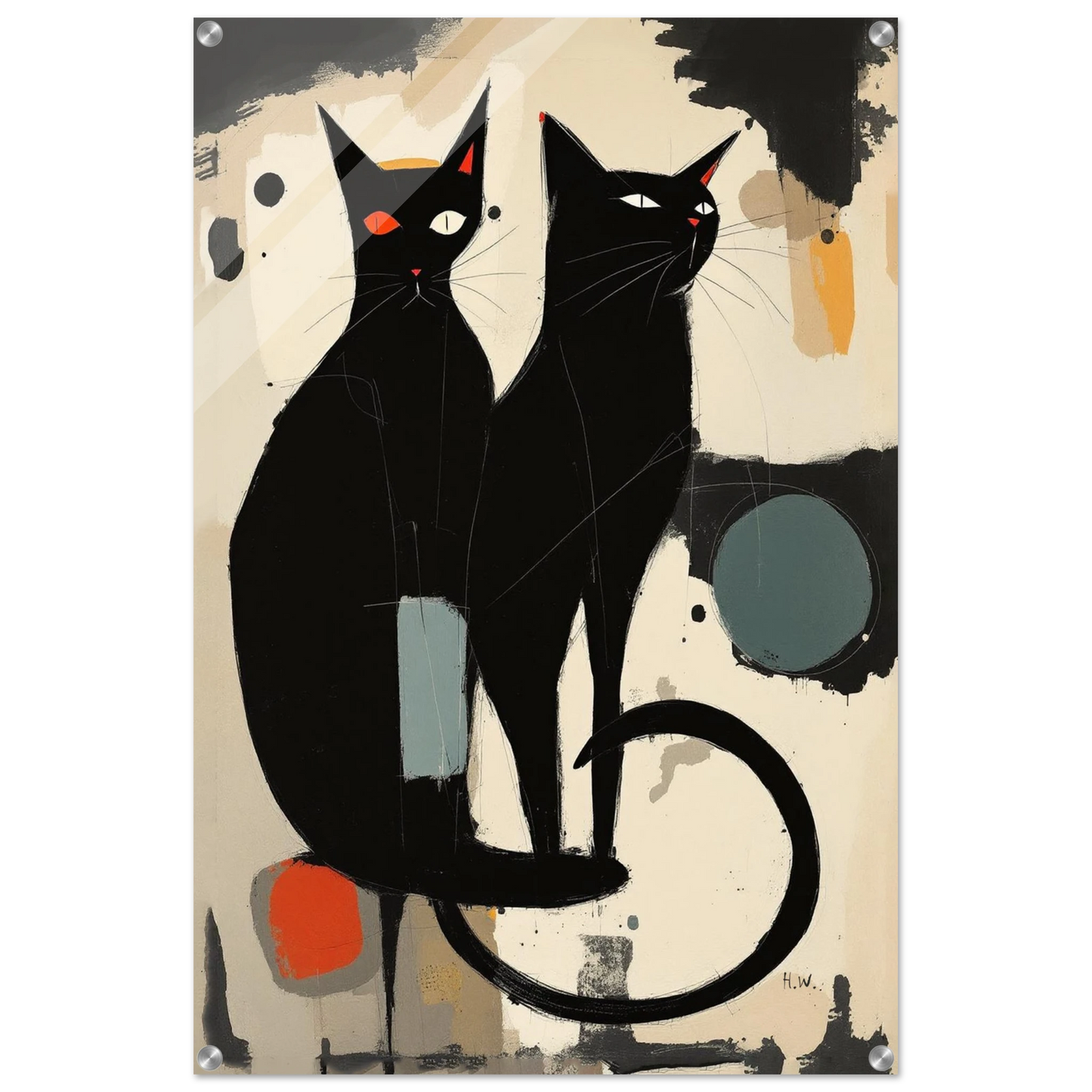 Abstract Crazy Cat Duo Art Print No Frame 60x90 cm 24x36″ Sleek Acrylic Print