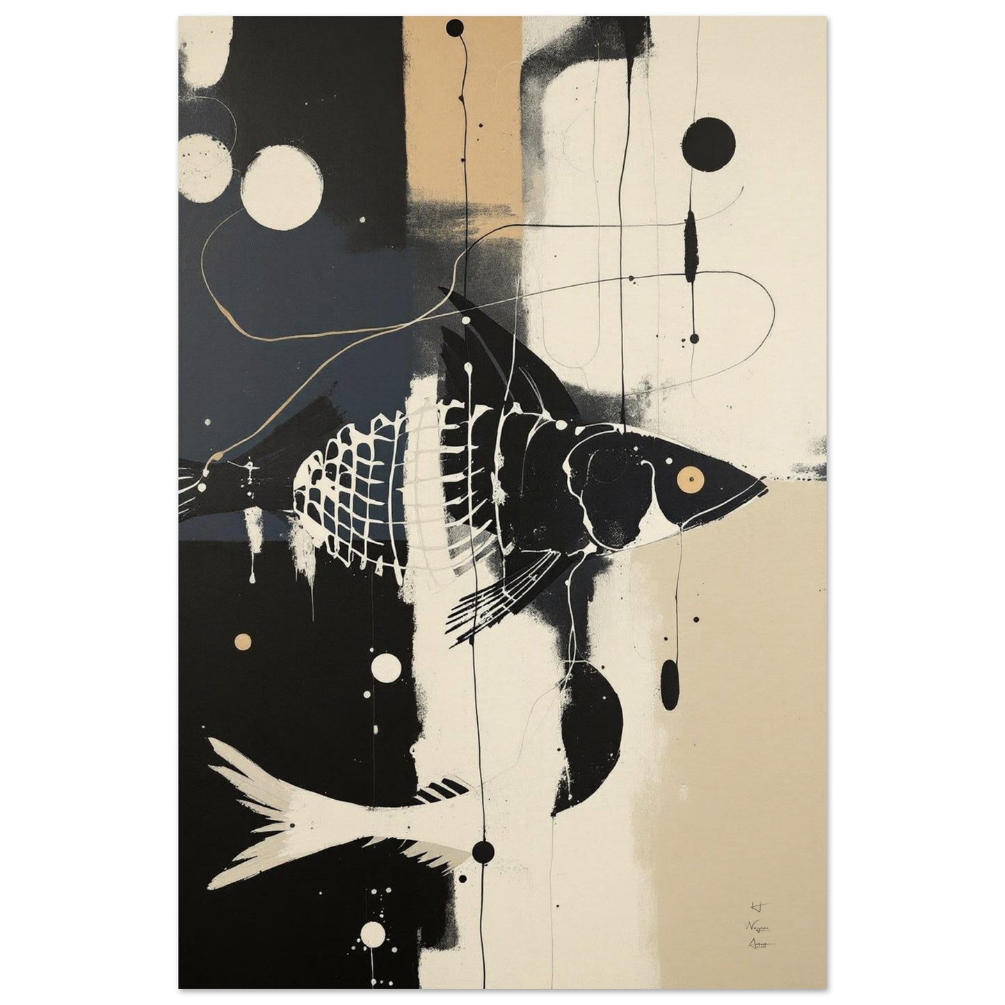 Abstract Fish Art Poster Print – Framed Modern Neutral Wall Décor No Frame 60x90 cm 24x36″ Museum-Quality Matte Paper Poster