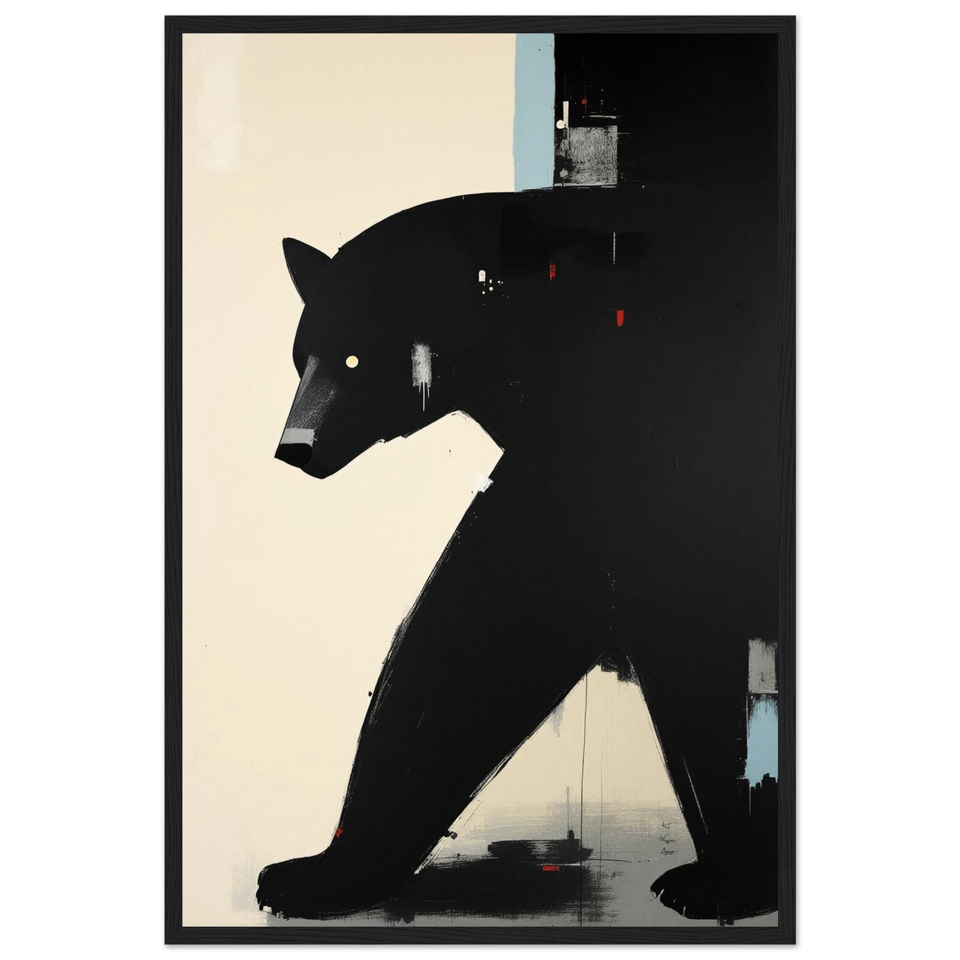Minimalist Abstract Black Bear Art Poster Print Black Wood Frame 40x60 cm 16x24″ Premium Matte Wooden Framed Poster