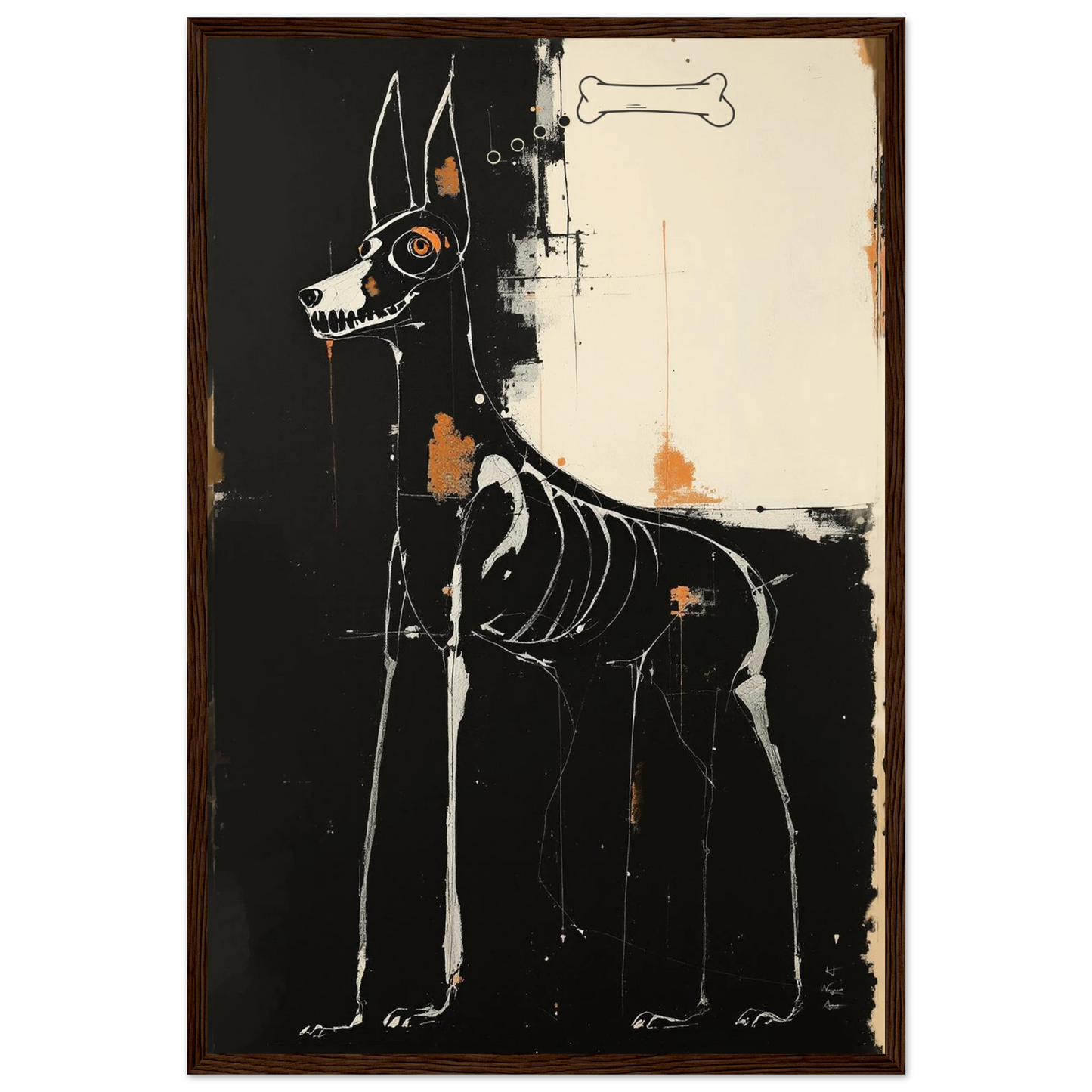 X-ray Skeleton Dog Abstract Art Poster Print 40x60 cm 16x24″ Premium Matte Paper Wooden Framed Poster Dark Brown Wood Frame