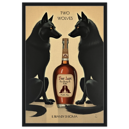 Two Wolves Italian Cocktail Bar Art Print 60x90 cm 24x36″ Framed Canvas Black Wood Frame