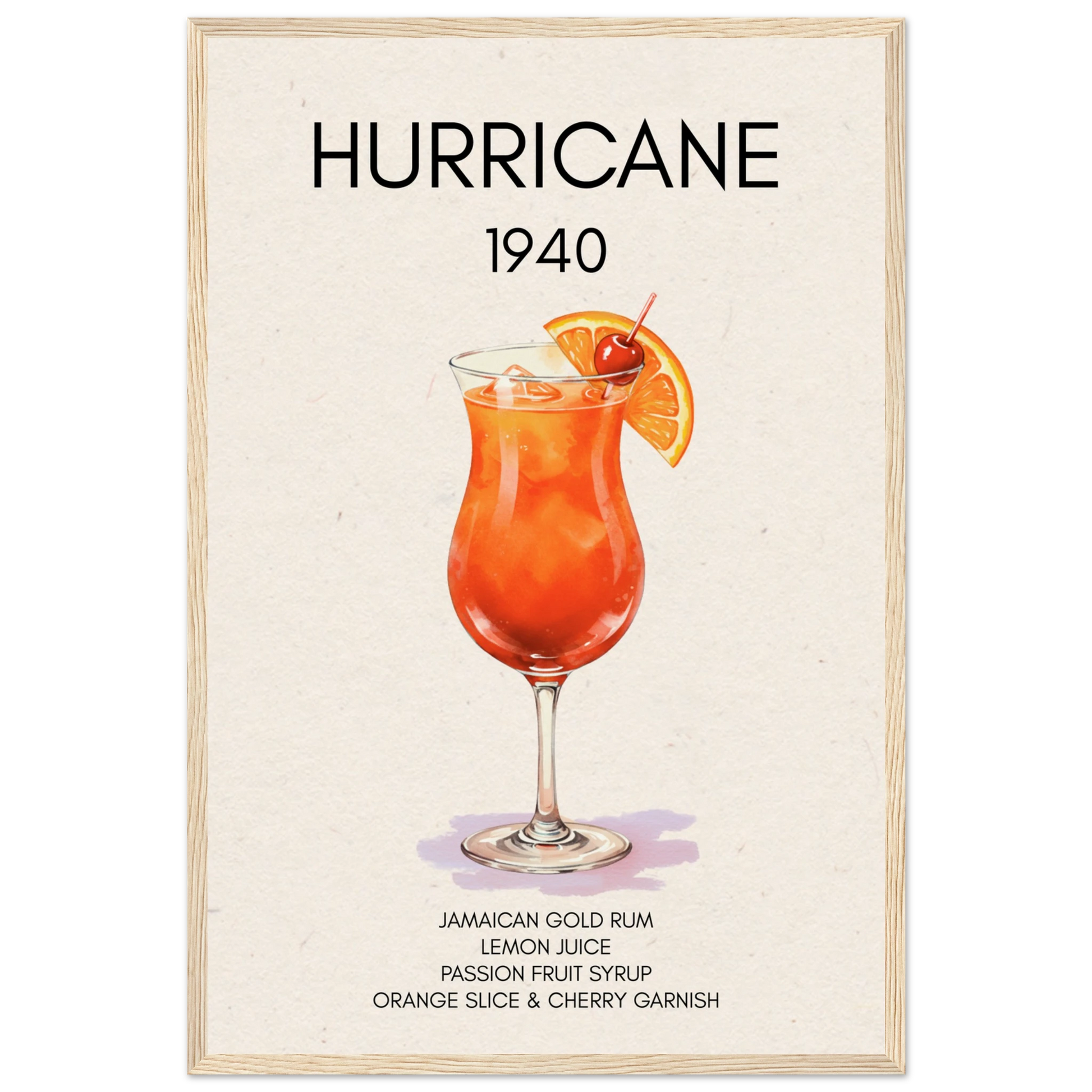 Hurricane Cocktail Bar Art Print Light Wood Frame 40x60 cm 16x24″ Museum-Quality Matte Paper Wooden Framed Poster