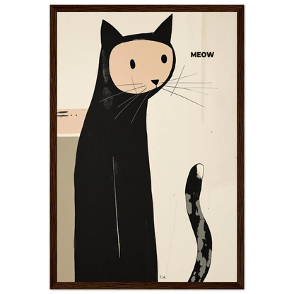 Quirky Modern Cat Art Poster Print 30x45 cm 12x18″ Classic Matte Paper Wooden Framed Poster Dark Brown Wood Frame