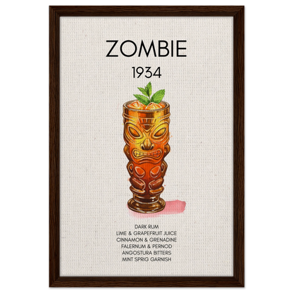Zombie Tiki Cocktail Bar Art Print Dark Brown Wood Frame 40x60 cm 16x24″ Framed Canvas