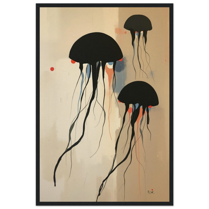 Minimalist Abstract Floating Jellyfish Art Print Black Wood Frame 40x60 cm 16x24″ Museum-Quality Matte Paper Wooden Framed Poster