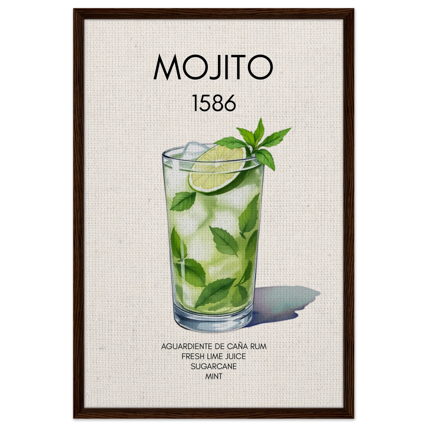 Mojito Cocktail Bar Poster Print Dark Brown Wood Frame 60x90 cm 24x36″ Framed Canvas
