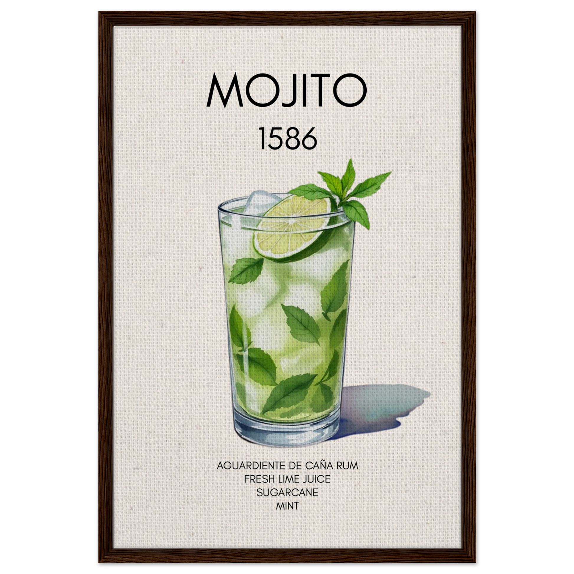 Mojito Cocktail Bar Art Print Dark Brown Wood Frame 60x90 cm 24x36″ Framed Canvas