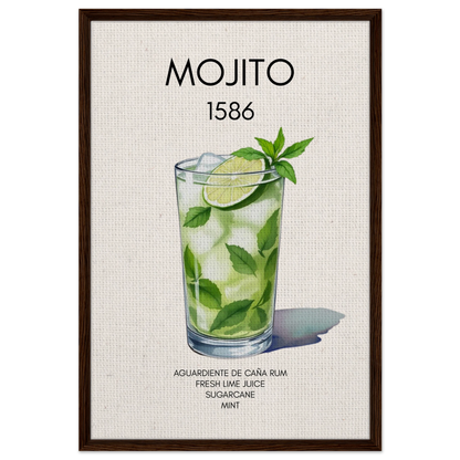 Mojito Cocktail Bar Art Print Dark Brown Wood Frame 60x90 cm 24x36″ Framed Canvas
