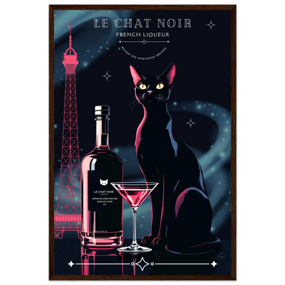 Art Deco Le Chat Noir French Black Cat Art Print 40x60 cm 16x24″ Premium Matte Paper Wooden Framed Poster Dark wood frame