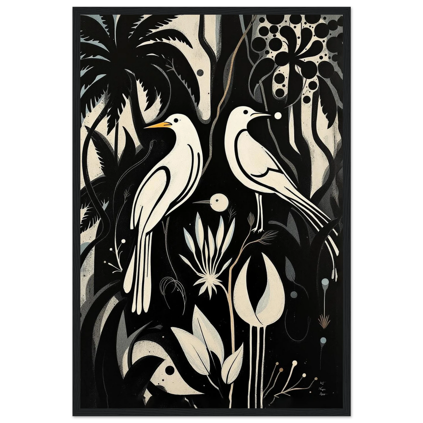 Black & White Minimalist Bird Art Print Black Wood Frame 40x60 cm 16x24″ Premium Matte Paper Wooden Framed Poster