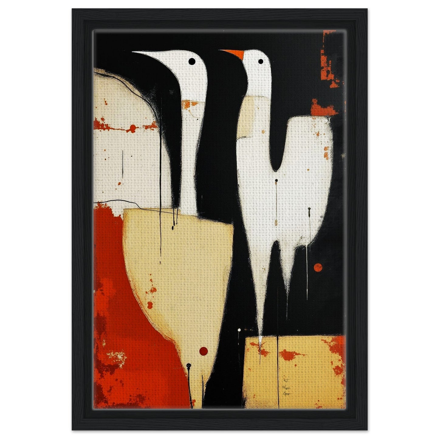Abstract Neutral Goose Bird Art Print 30x45 cm 12x18″ Framed Canvas Black frame