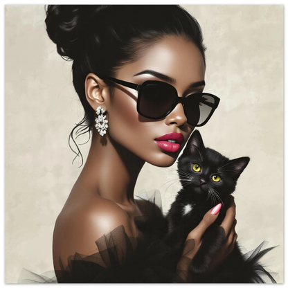 Retro Glam Fashion Model Kitten Art Print Premium Matte Paper Poster 70x70 cm 28x28″