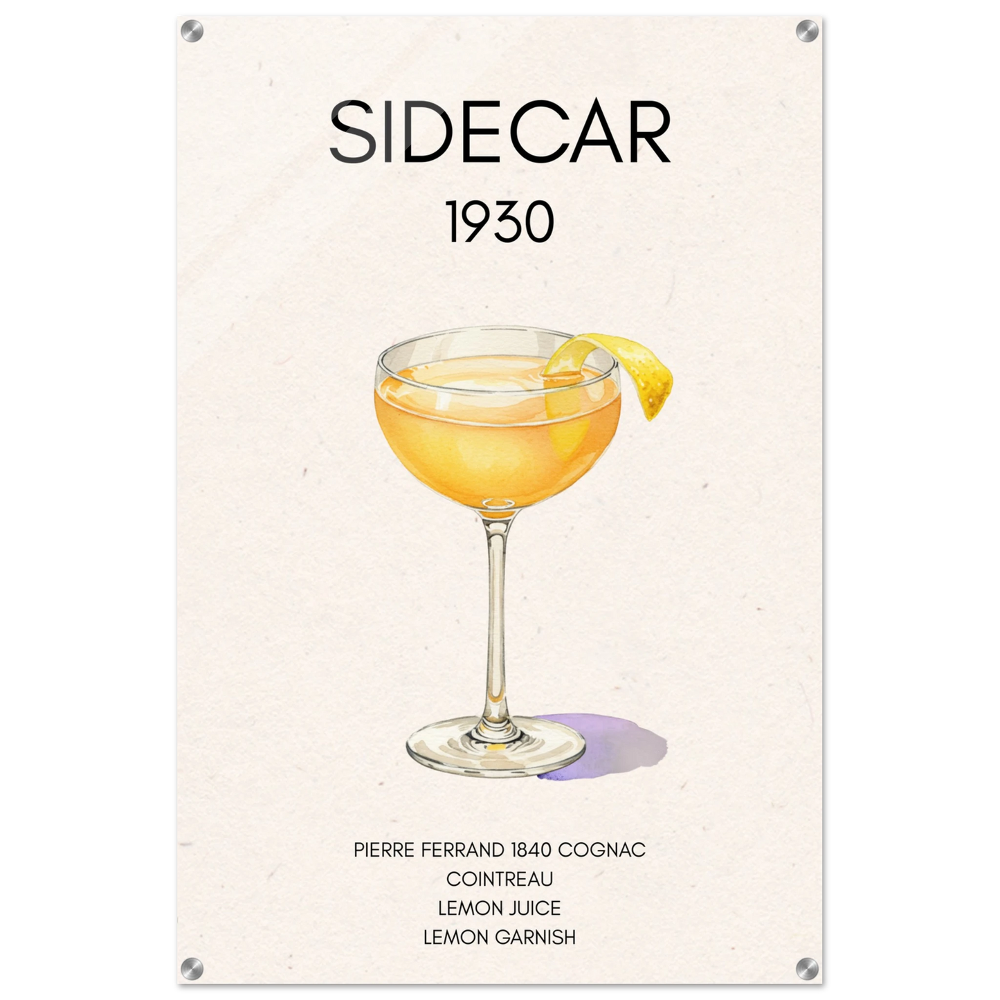 Sidecar Cocktail Bar Poster Print No Frame 60x90 cm 24x36″ Sleek Acrylic Print