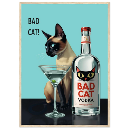Siamese Cat Retro Martini Cocktail Bar Art Print Light Wood Frame 50x70 cm 20x28″ Premium Matte Paper Wooden Framed Poster
