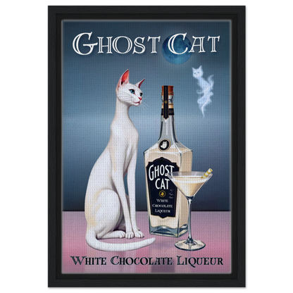 White Cat Chocolate Martini Cocktail Bar Art Print 30x45 cm 12x18″ Framed Canvas Black Wood frame