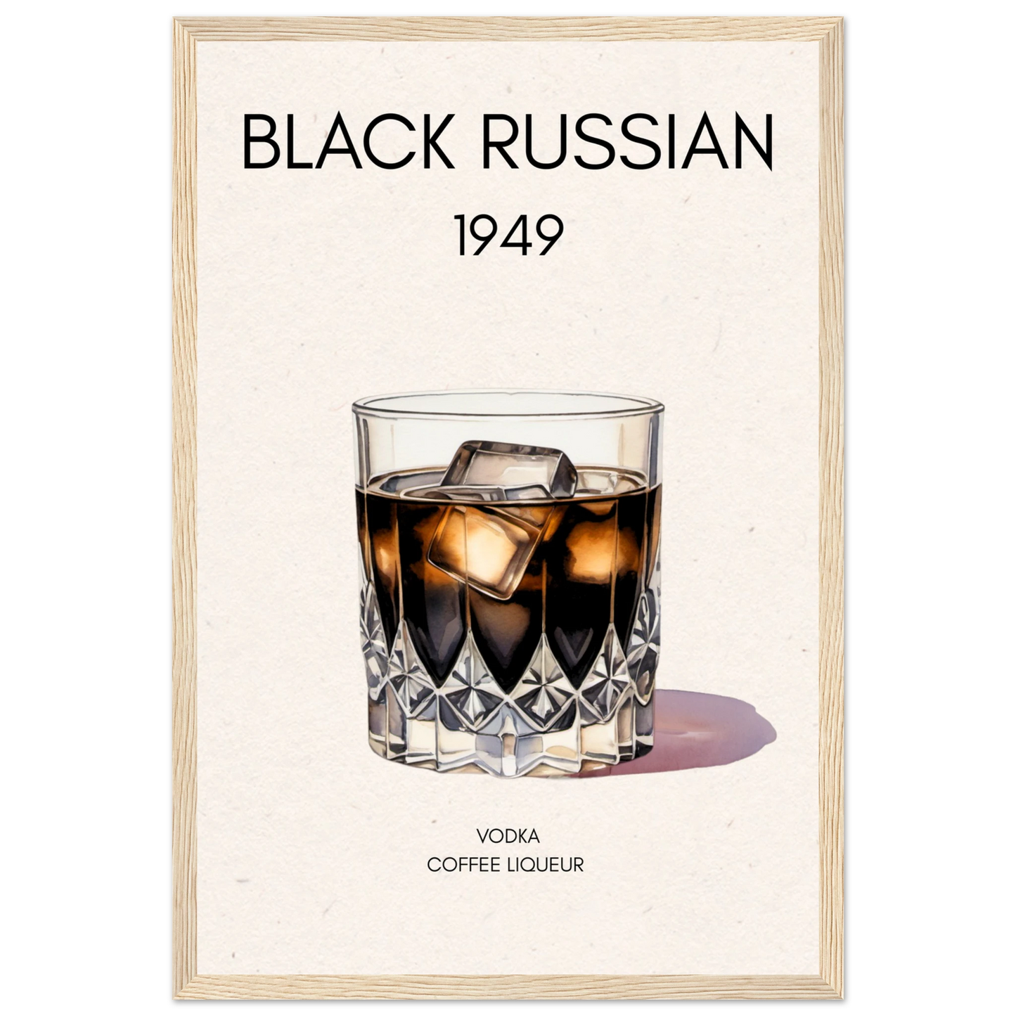 Black Russian Cocktail Bar Art Poster Print Light Wood Frame 30x45 cm 12x18″ Premium Matte Paper Wooden Framed Poster