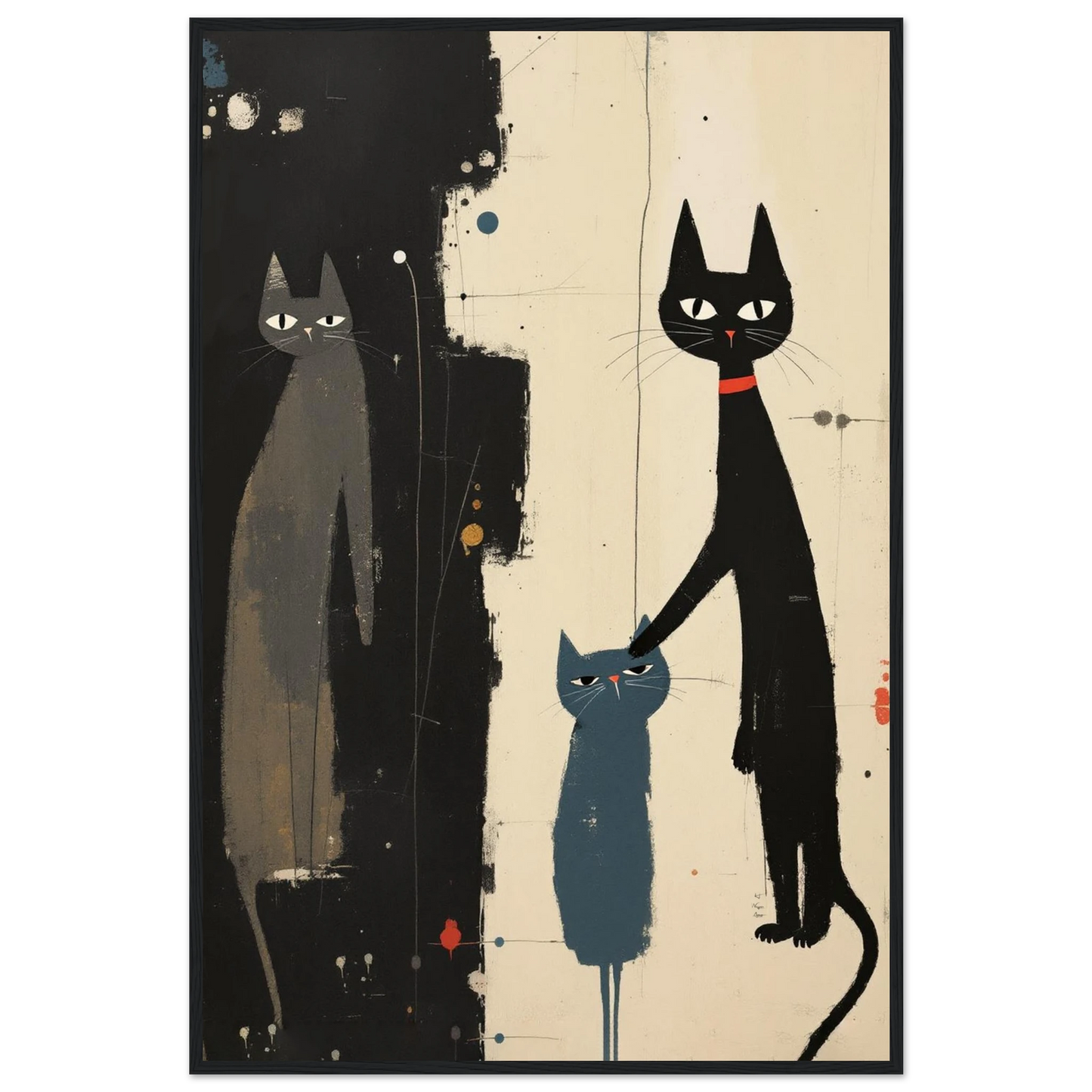Abstract Cat Family Art Poster Print Black Wood Frame 60x90 cm 24x36″ Classic Matte Paper Wooden Framed Poster