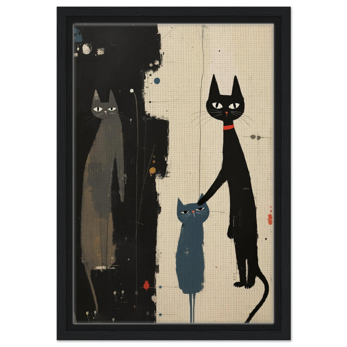 Abstract Cat Family Art Poster Print Black Wood Frame 30x45 cm 12x18″ Framed Canvas