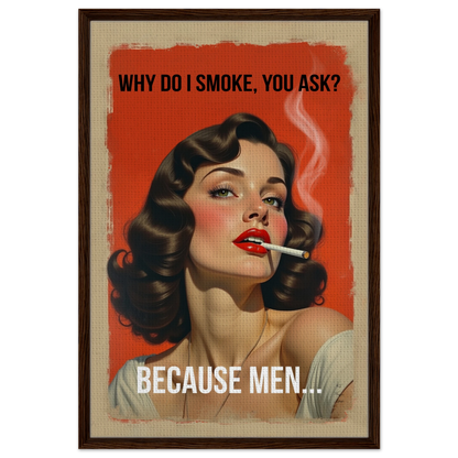 Retro Smoking Pin-Up Girl Art Print Dark Brown Wood Frame 60x90 cm 24x36″ Framed Canvas