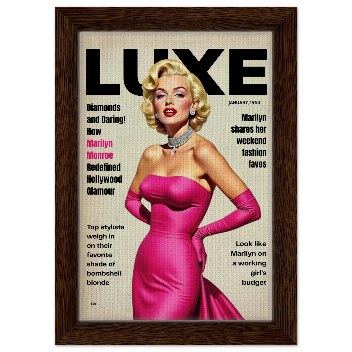 Marilyn Monroe Old Hollywood Art Print Dark Brown Wood Frame 20x30 cm 8x12″ Framed Canvas