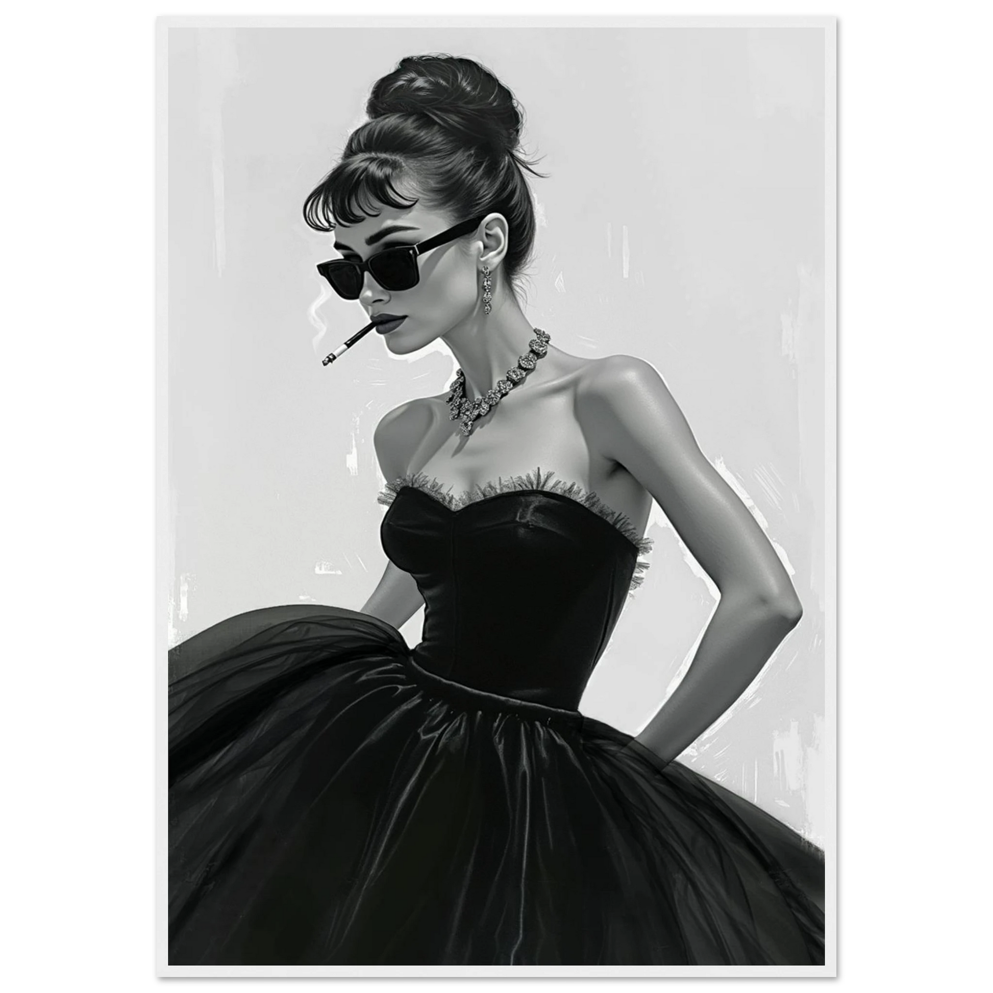 Audrey Hepburn Smoking Fashion Art Print White Wood Frame 70x100 cm 28x40″ Classic Matte Paper Wooden Framed Poster
