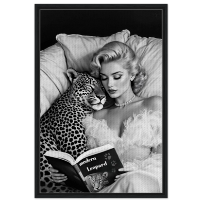 Hollywood Starlet Leopard Cat Art Print 60x90 cm 24x36″ Framed Canvas Black Wood Frame