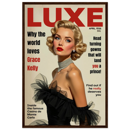 Grace Kelly Hollywood Glam Magazine Art Print Dark Brown Wood Frame 40x60 cm 16x24″ Museum-Quality Matte Framed Poster