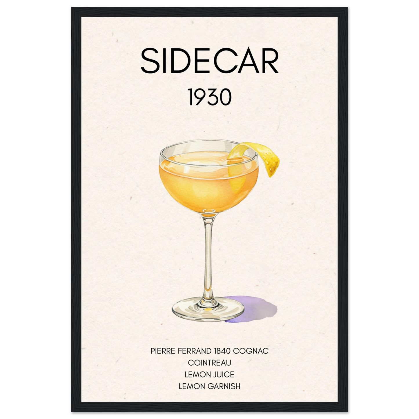 Sidecar Cocktail Bar Poster Print Black Wood Frame 30x45 cm 12x18″ Premium Matte Paper Wooden Framed Poster