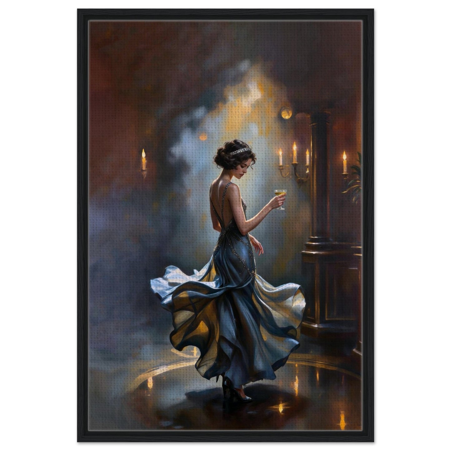 1920s Speakeasy Dancing Flapper Art Deco Print 24x36″ Framed Canvas - Black Wood