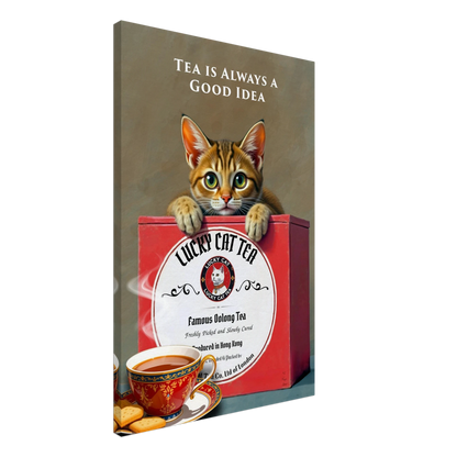Tabby Lucky Cat Tea Vintage Kitchen Art Print No Frame 60x90 cm 24x36″ Gallery Wrapped Canvas
