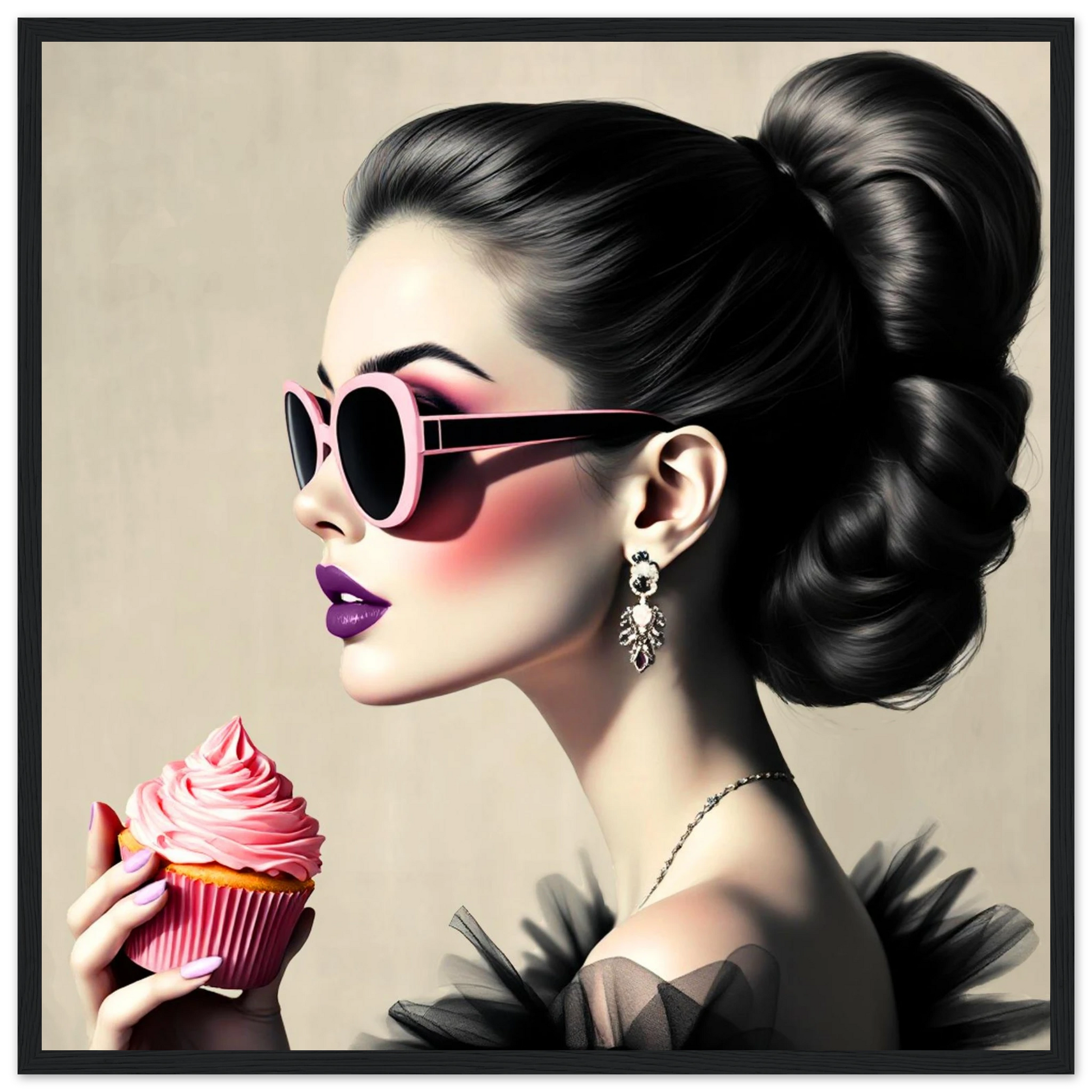 Retro Fashion Model Glam Cupcake Art Print 50x50 cm 20x20″ Premium Matte Paper Wooden Framed Poster