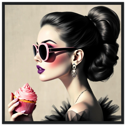 Retro Fashion Model Glam Cupcake Art Print 50x50 cm 20x20″ Premium Matte Paper Wooden Framed Poster