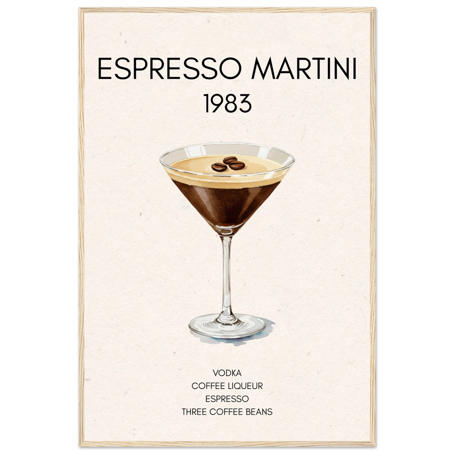 Espresso Martini Cocktail Bar Poster Print Light Wood Frame 60x90 cm 24x36″ Premium Matte Paper Wooden Framed Poster