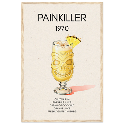 Painkiller Cocktail Bar Art Tiki Print Light Wood Frame 40x60 cm 16x24″ Museum-Quality Matte Paper Wooden Framed Poster