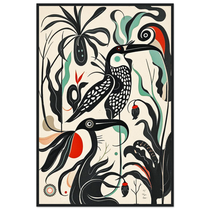 Mid-Century Modern Tropical Bird Art Print Black Wood Frame 60x90 cm 24x36″ Premium Matte Paper Wooden Framed Poster