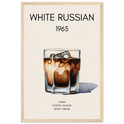 White Russian Cocktail Bar Art Print Light Wood Frame 30x45 cm 12x18″ Museum-Quality Matte Paper Wooden Framed Poster