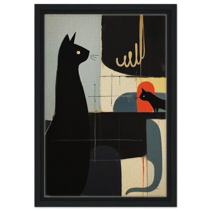 Abstract Cat & Kitten Modern Art Print Black Wood Frame 30x45 cm 12x18″ Framed Canvas