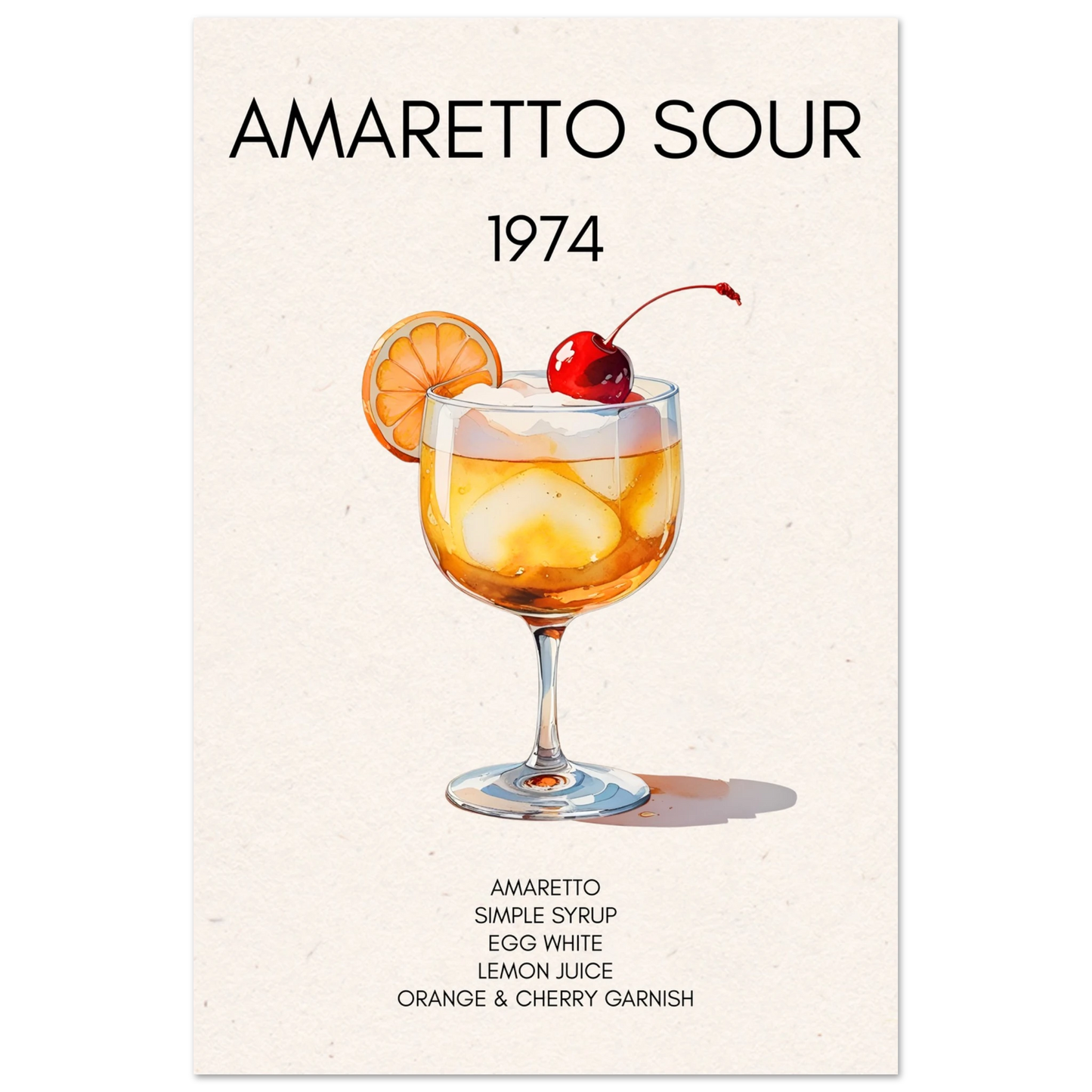 Amaretto Sour Cocktail Bar Art Print No Frame 40x60 cm 16x24″ Premium Matte Paper Poster