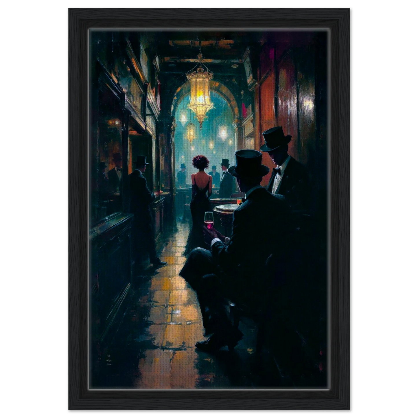 Prohibition Speakeasy Art Deco Print Black Wood Frame 30x45 cm 12x18″ Framed Canvas