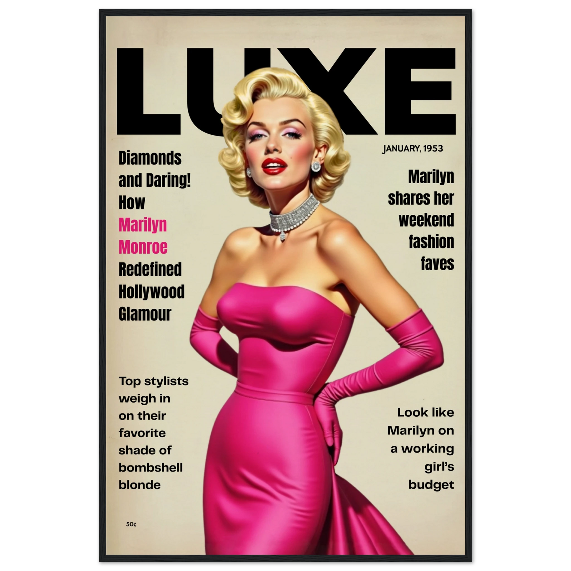 Marilyn Monroe Old Hollywood Art Print Black Wood Frame 60x90 cm 24x36″ Museum-Quality Matte Paper Wooden Framed Poster