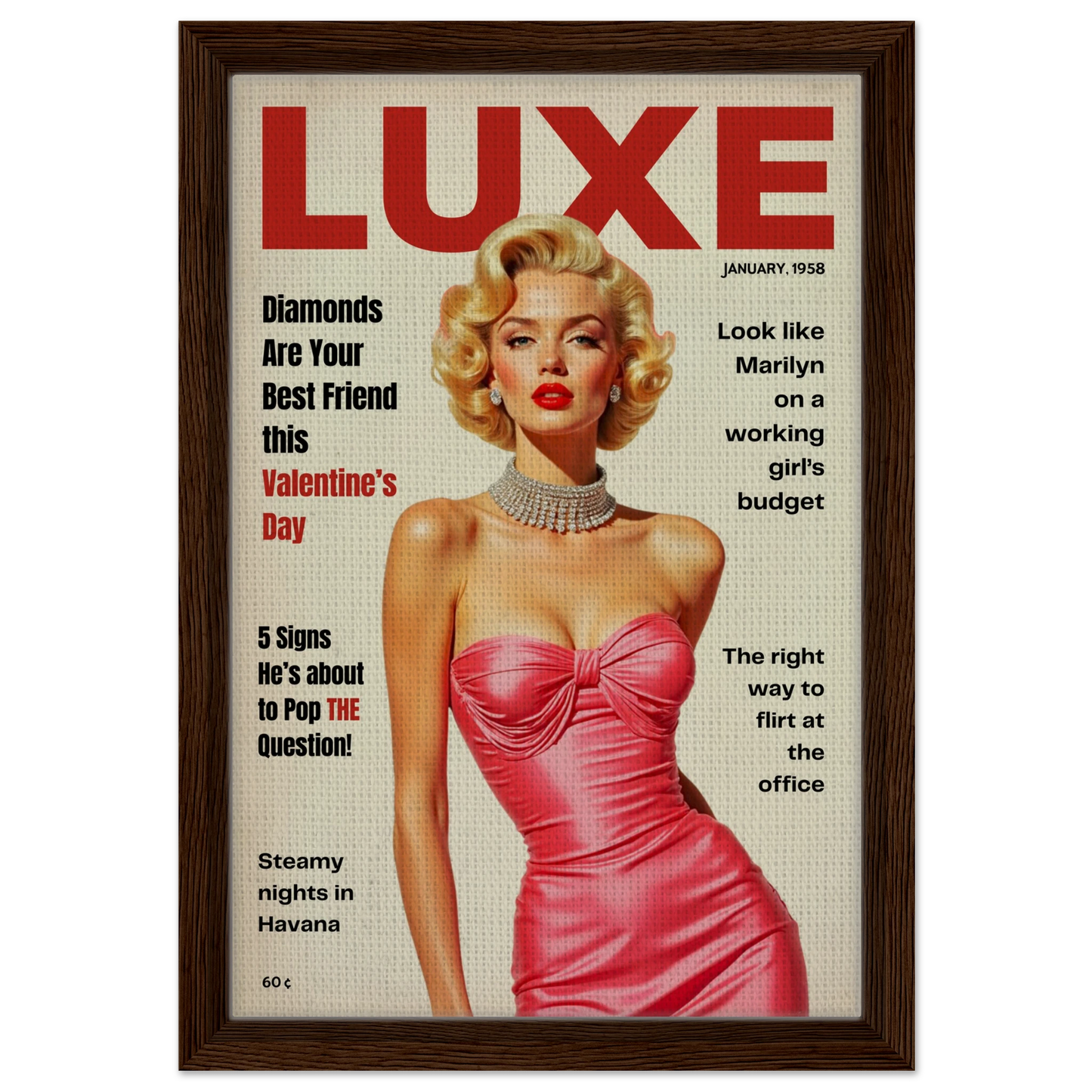 Marilyn Monroe Hollywood Glam Art Print 30x45 cm 12x18″ Framed Canvas Dark Brown Wood Frame