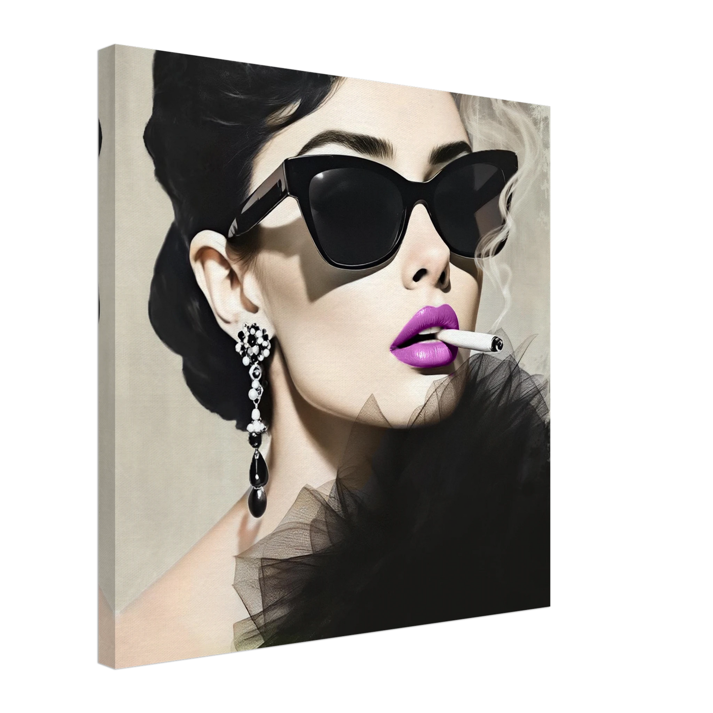 Smoking Girl Retro Fashion Model Art Print 60x60 cm 24x24″ Gallery Wrapped Canvas