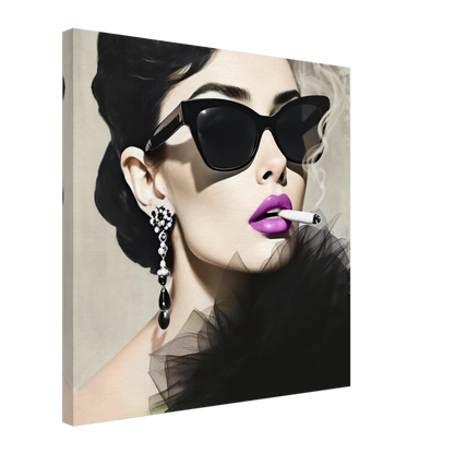 Smoking Girl Retro Fashion Model Art Print 60x60 cm 24x24″ Gallery Wrapped Canvas