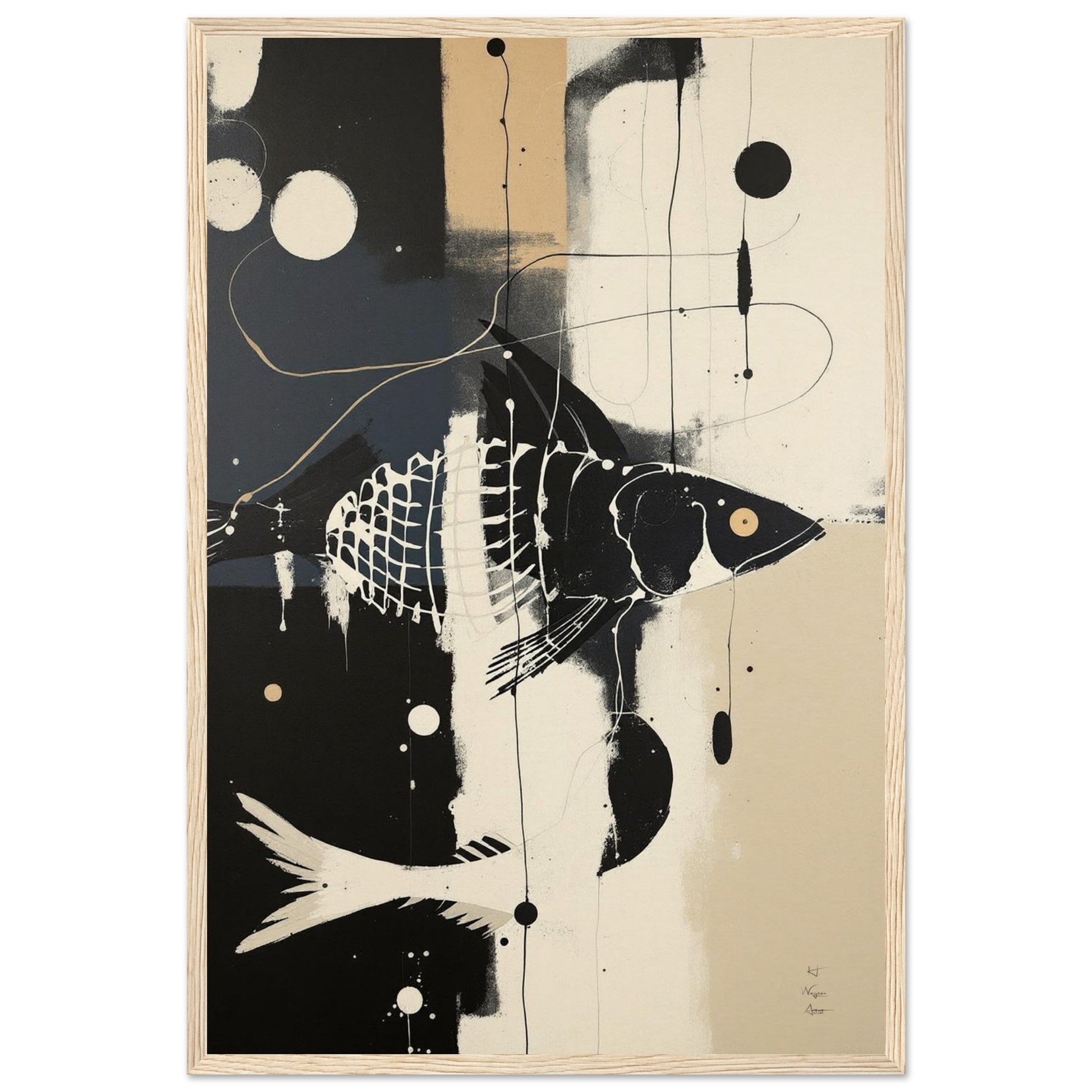 Abstract Fish Art Poster Print – Framed Modern Neutral Wall Décor Light Wood Frame 40x60 cm 16x24″ Museum-Quality Matte Framed Poster