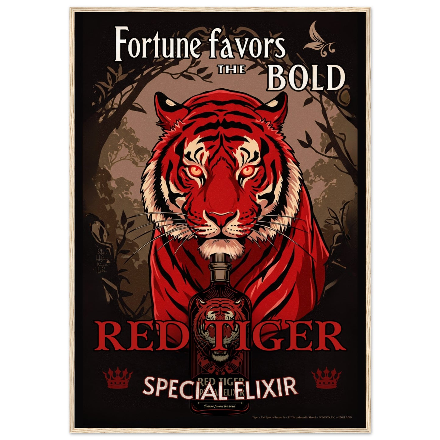 Tiger Cocktail Bar Art Poster Print 30x45 cm 12x18″ Museum-Quality Matte Framed Poster Dark Brown Wood Frame