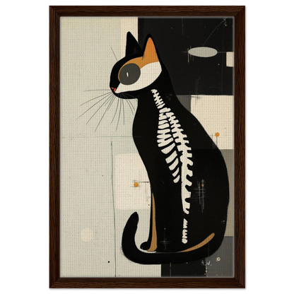 Modern Cat Skeleton Abstract Art Poster Print Dark Brown Wood Frame 40x60 cm 16x24″ Framed Canvas