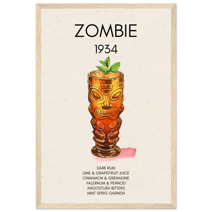 Zombie Tiki Cocktail Bar Art Print Light Wood Frame 30x45 cm 12x18″ Museum-Quality Matte Paper Wooden Framed Poster