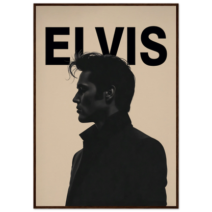 Young Elvis Presley Silhouette Art Print Dark Brown Wood Frame 70x100 cm 28x40″ Museum-Quality Matte Wooden Framed Poster